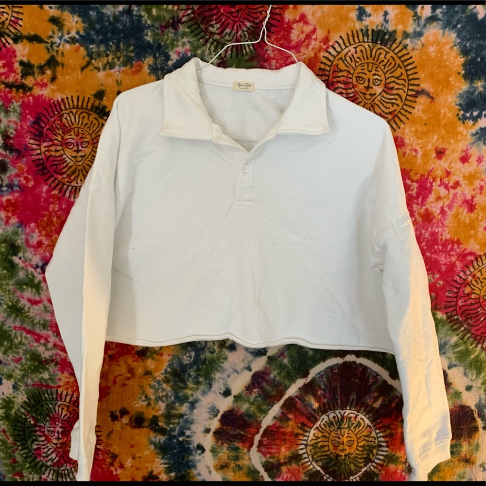 White Cropped Long Sleeve Polo